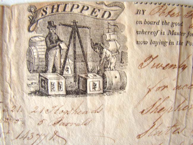 A framed grouping of four Bills of Lading for the Brig Orion, Capt. Samuel Harding, February 1810 — image 3